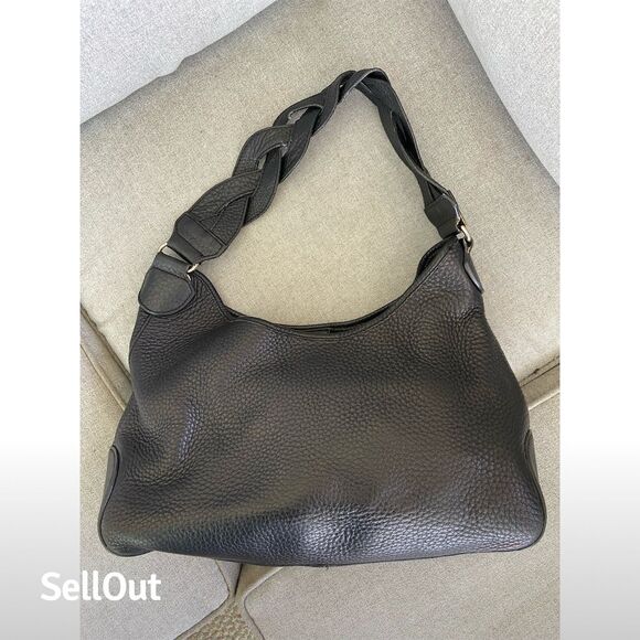 Talbots Handbags - Talbots Women's Black Leather Shoulder Bag with Braided Strap
